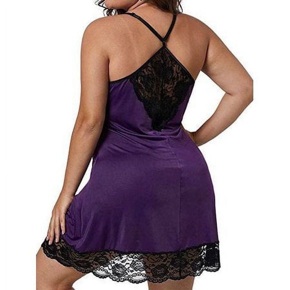 Chama plus size Sleeveless Hollow Out Lace Nightgown Pajamas and tongs - Picture 5 of 5